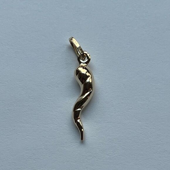 14k Solid Yellow Gold Twisted Cornicello Italian Horn Pendant | Italian horn | - Picture 2 of 5